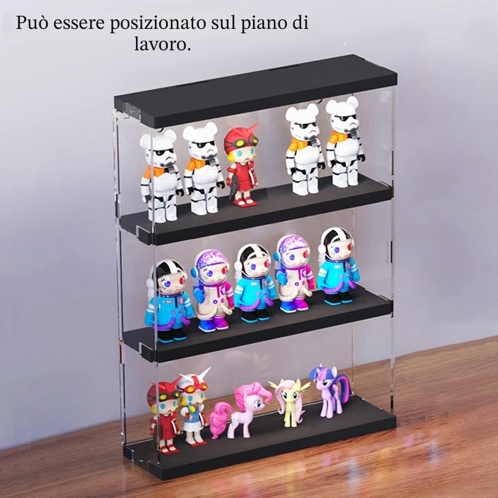 Vetrina Espositiva Espositore da Parete per Collezionismo Miniature, 3 ripiani Teca Plexiglass Trasparente Vetrinetta Soggiorno, 30 x 8,5cm x 37,8cm