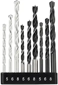 Conjunto de Brocas para Furadeira, 9 Peças, 5mm/6mm/8mm, para Metal, Madeira e Concreto