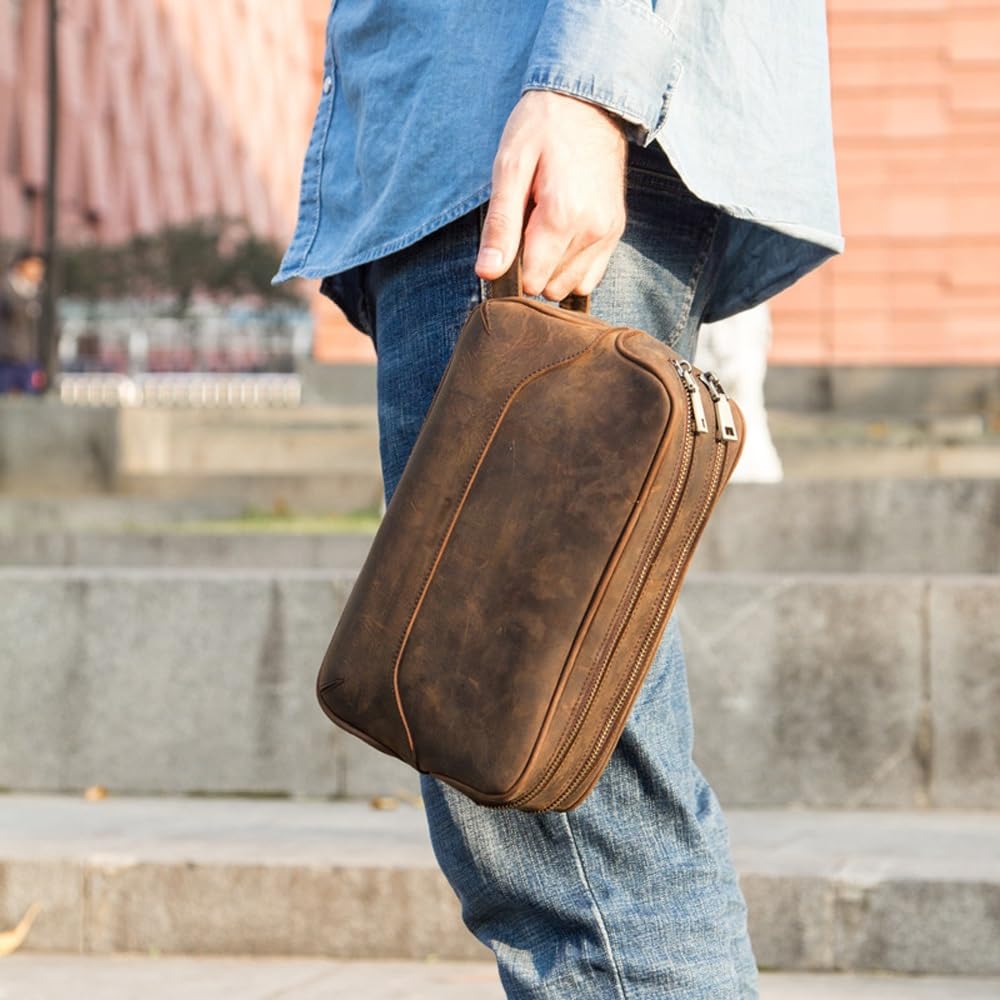 Kulturbeutel für Herren, Leder-Rasiertasche für Herren, Leder-Kulturbeutel, Leder-Kulturbeutel für Herren, Kulturbeutel, Reise-Kulturbeutel, Hygiene- und Pflegeset, Schwarz