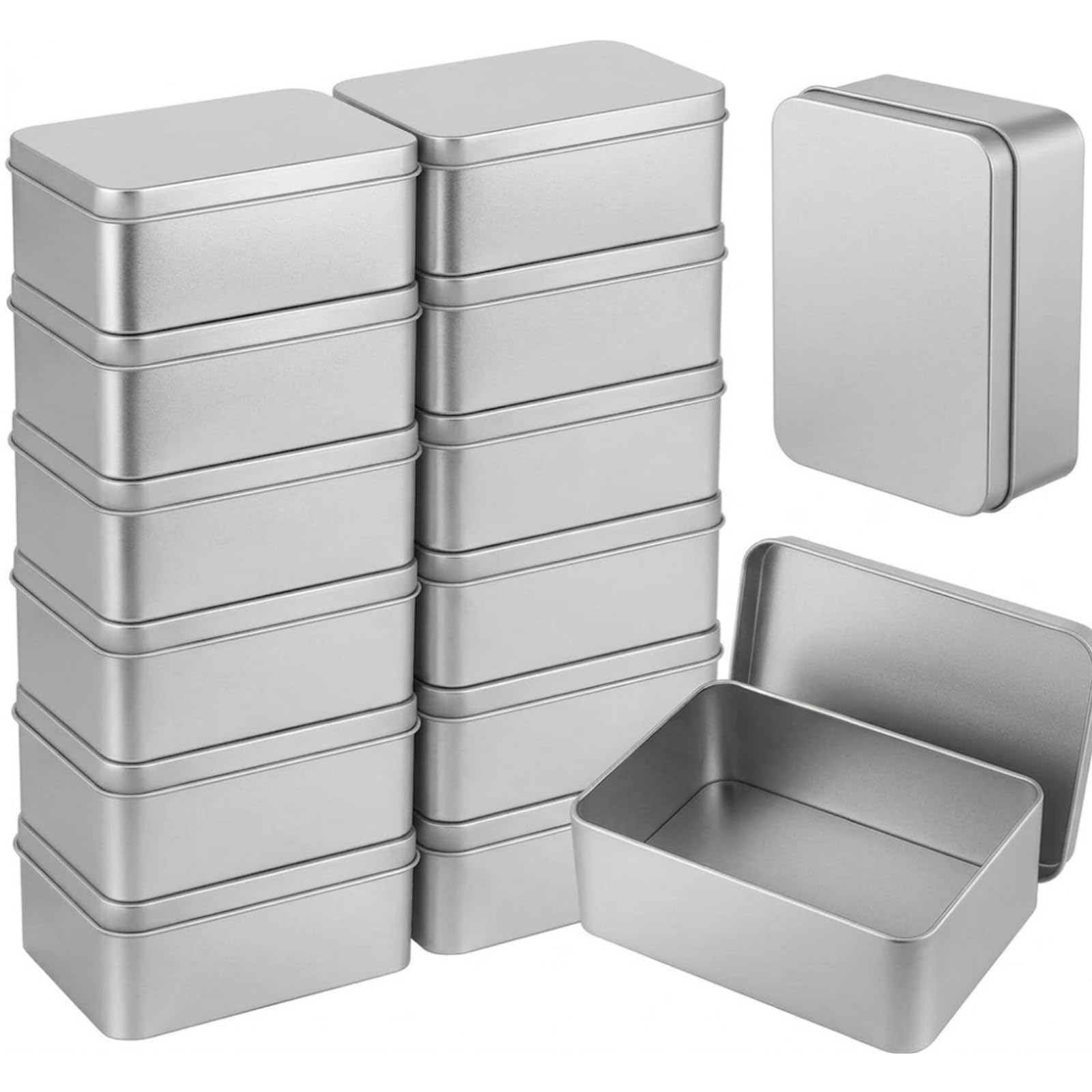 TIN PAN ALLEY ＆MEMBERS BOX RHBLME 12 Pack Silver Metal Rectangular Tin Box Lids, 4.9