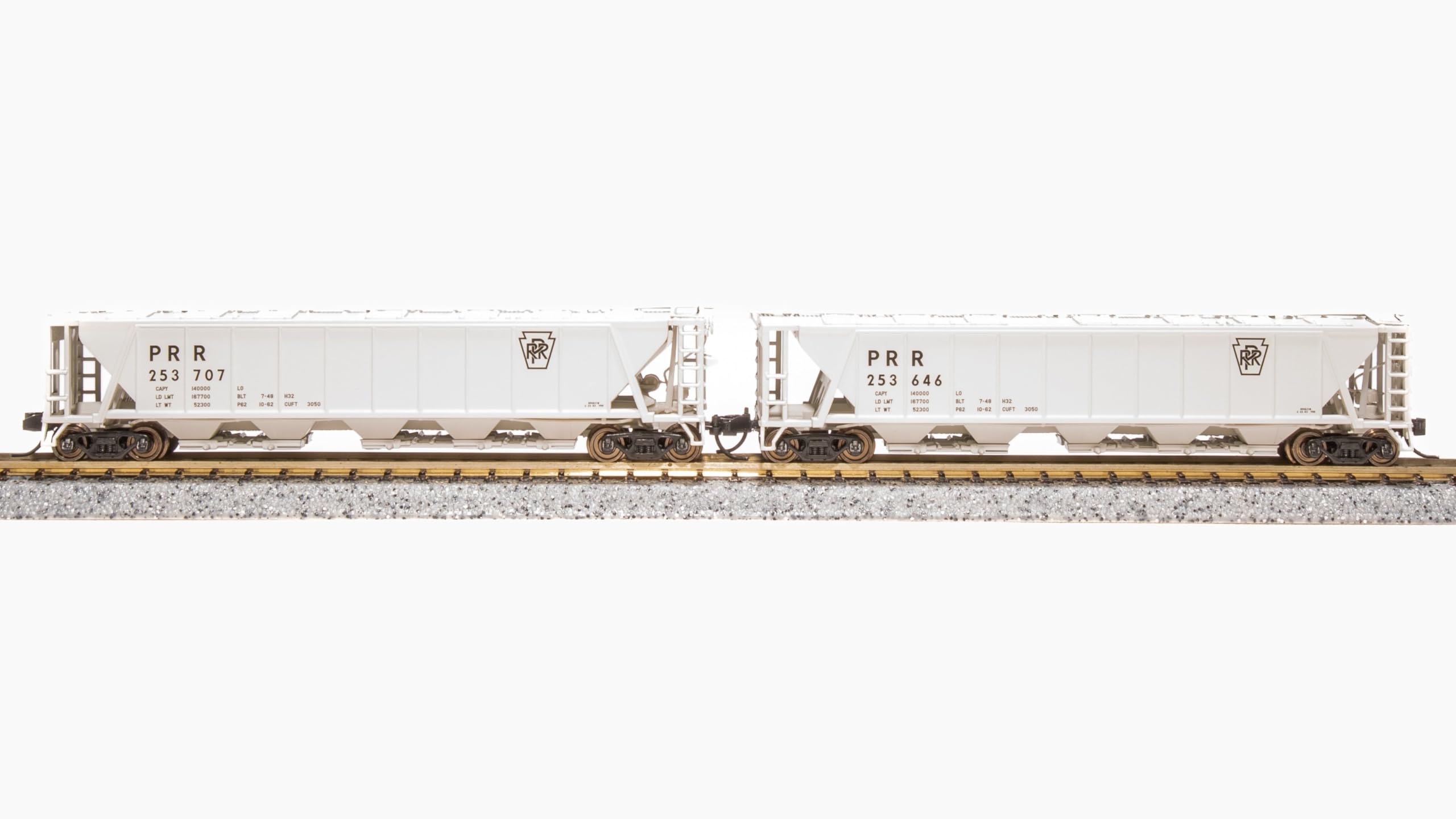 Broadway Limited 7254 H32 Covered Hopper, PRR, Gray with PRR and Black Keystone, 2-Pack, N Scale