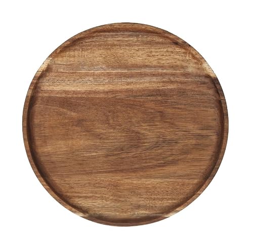 6 in Round Wooden Platter, Natural Acacia Tray, Wooden Dinner Plates, Tray Organizer, Serving Tray for Coffee Table, Home Decor, Fruit, Appetizer (6 Inch)
