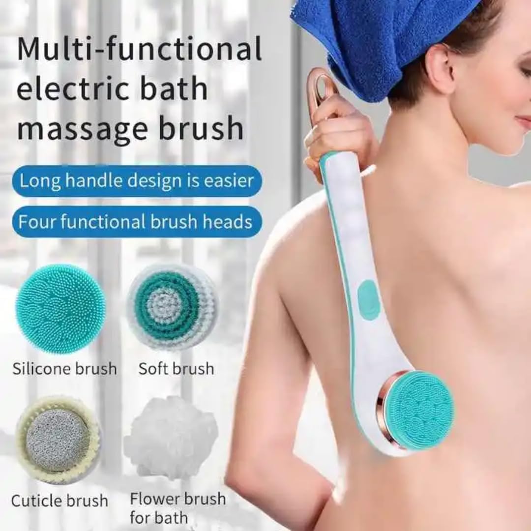 Bdit accessori Spazzola per il corpo per la schiena, set di scrubber elettrico per il corpo, scrubber per la schiena per l'uso in doccia, spazzola posteriore ricaricabile USB con manico lungo, pulizia