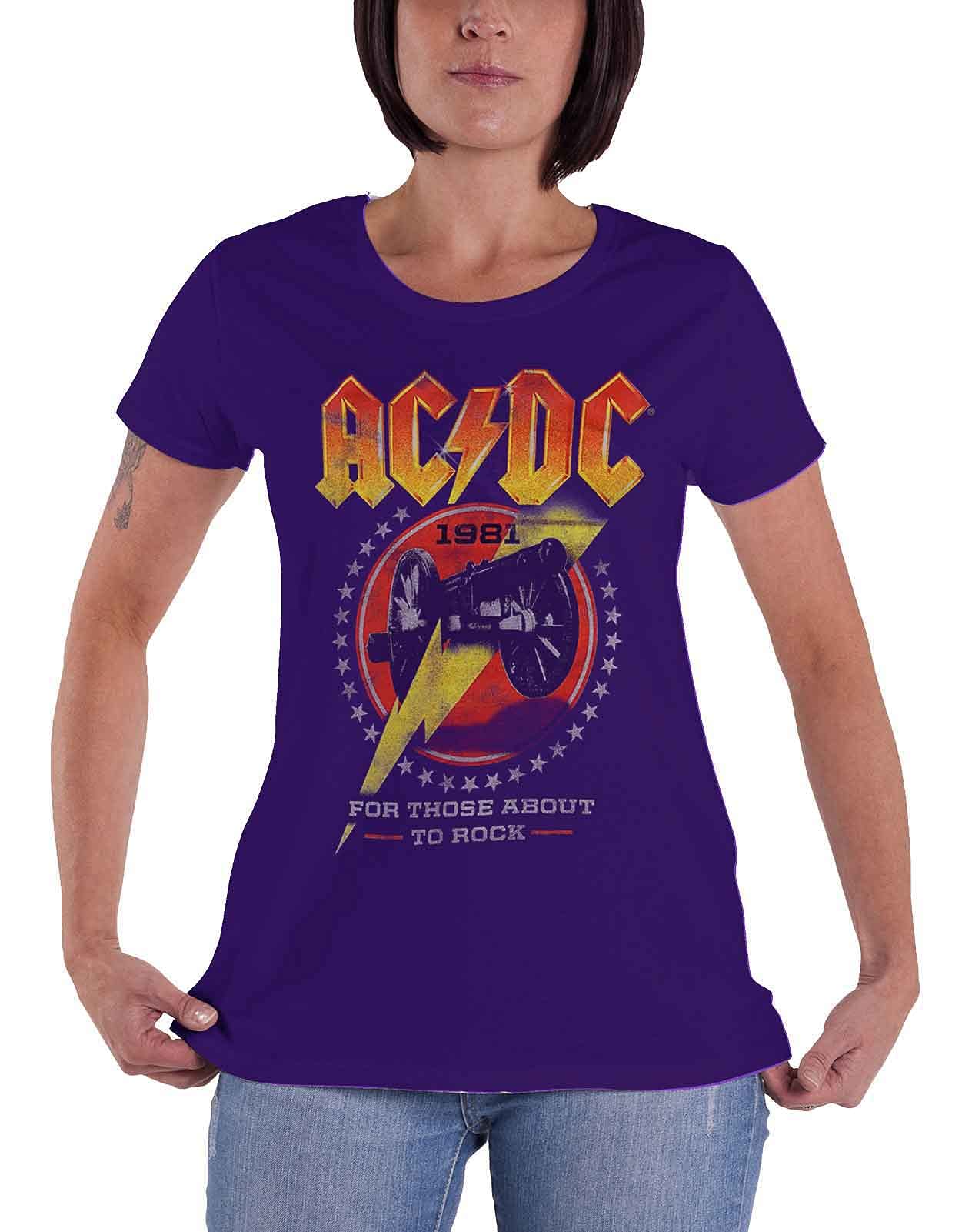 AC/DC T Shirt for Those About to Rock 81 Official Womens Skinny Fit Purple L