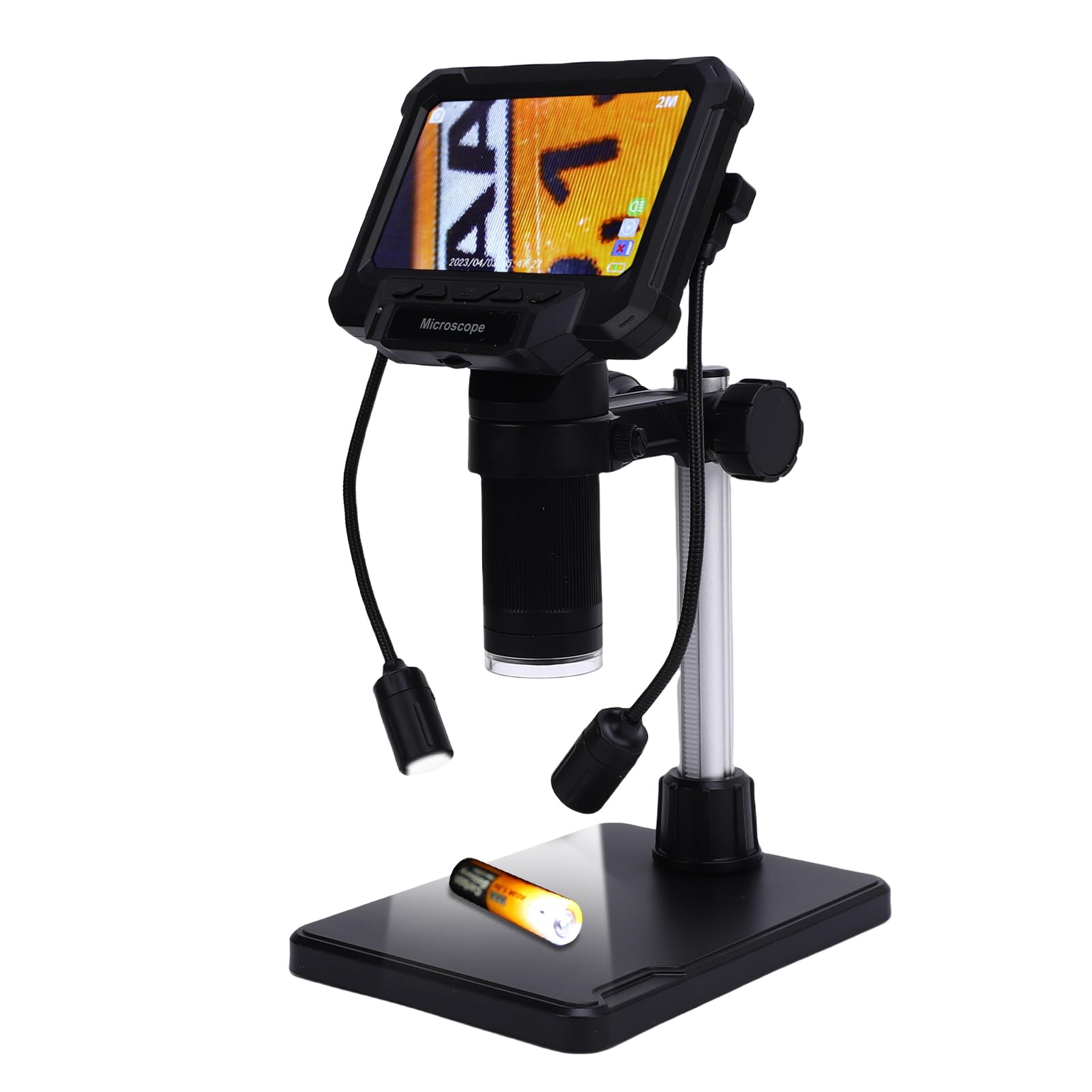 Hyuduo 4,3-Zoll-Digitalmikroskop LCD-Münzmikroskop 1000X 1080P mit 10MP-Kamera 32GB TF-Karte 8 LED Plus 2 Seitenlichter für Münzen Schmuck Löten PCB Erwachsene