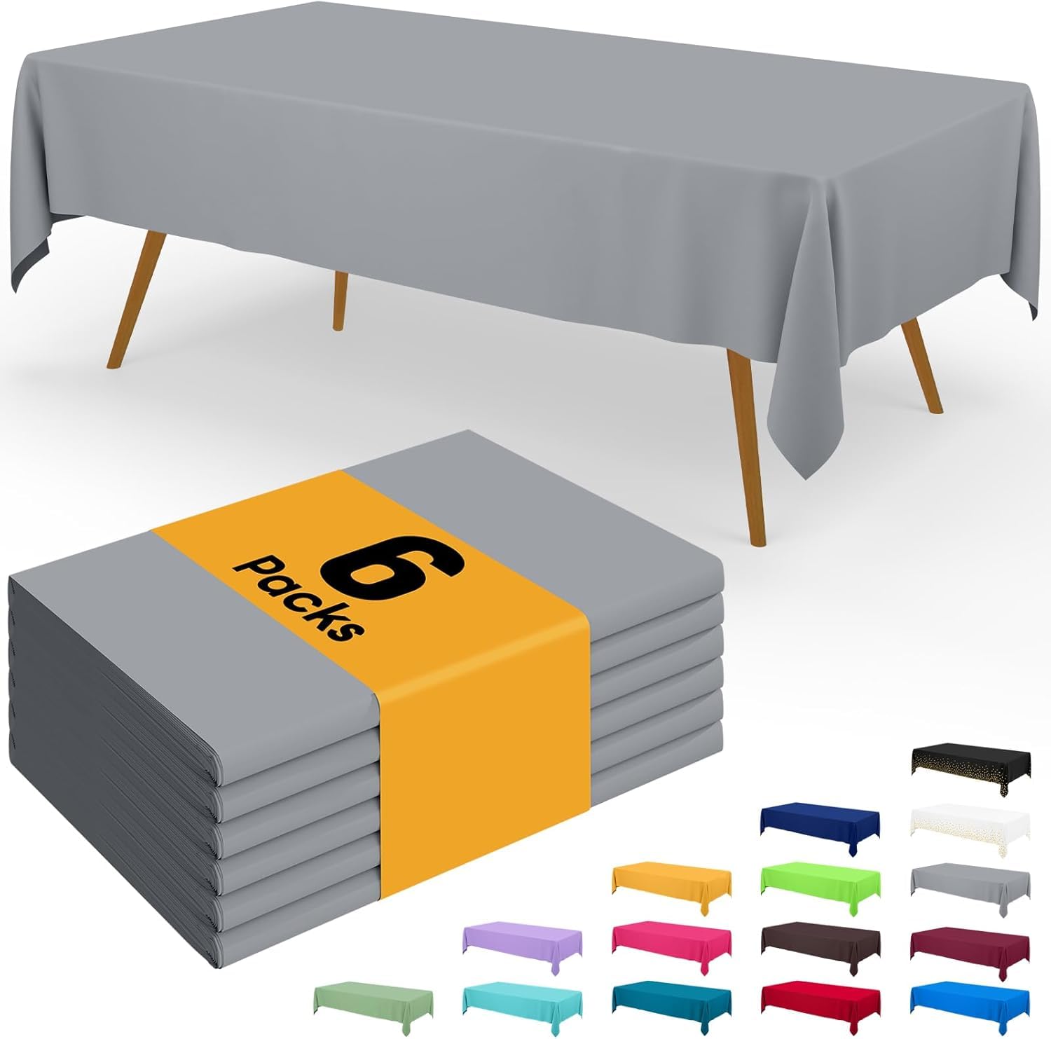 Homaxy Disposable Table Cloth - 6 Pack, Waterproof Plastic Tablecloths Wipe Clean, Decorative Rectangle Leakproof Table Cover for Parties Outdoor, 137 x274 cm, Grey — image 1