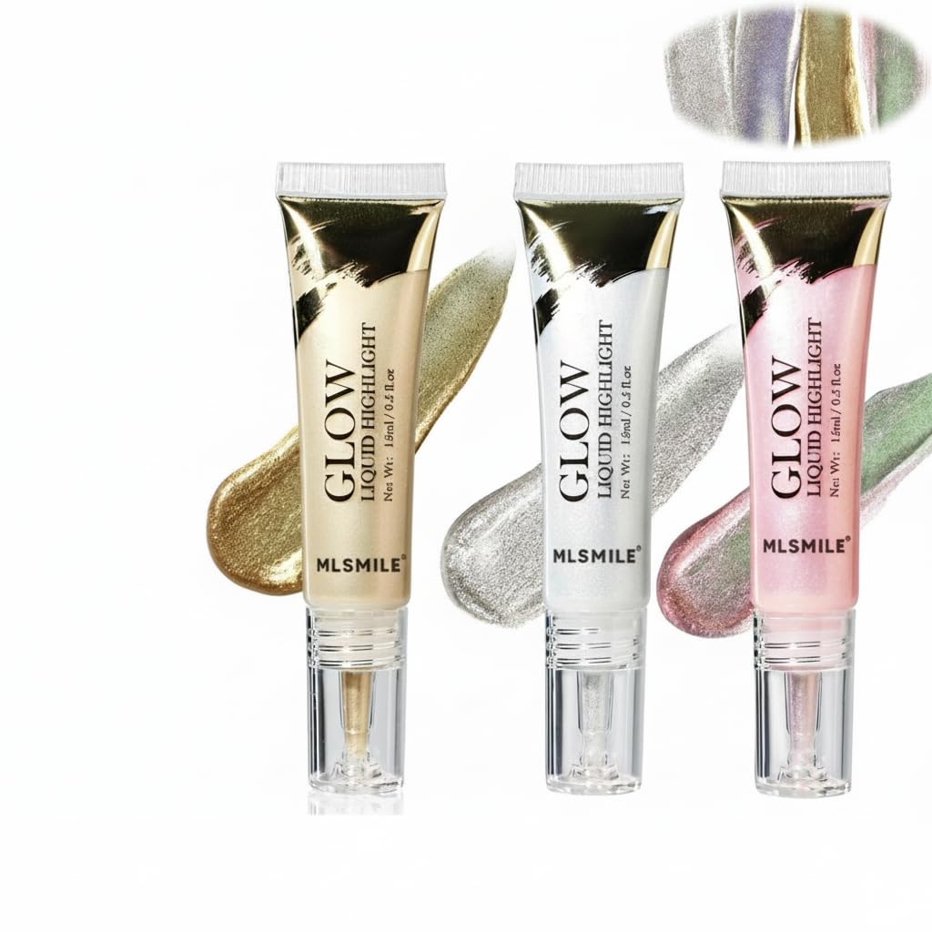 Azonee Glow Liquid Highlighter, Tricolor Body Shimmer Oil, Moisturizing Long Lasting Body Luminizer, Face Brightener, Complexion for All Skin Tones, High-gloss Eyeshadow