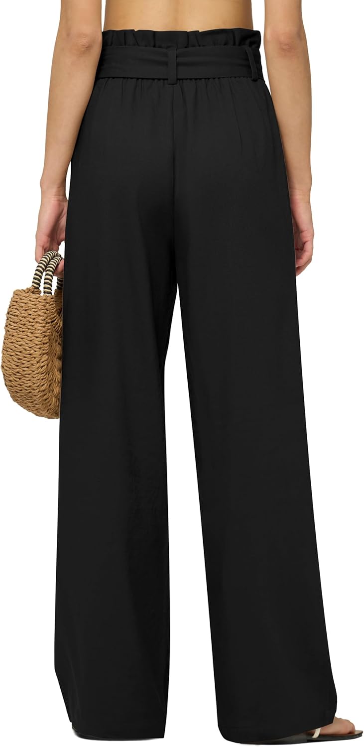 Women Linen Pants 2025 Paperbag Wide Leg Dress Pants High Waisted Work Slacks Tie Knot with Pockets 28"/30"/ 32" - Image 4