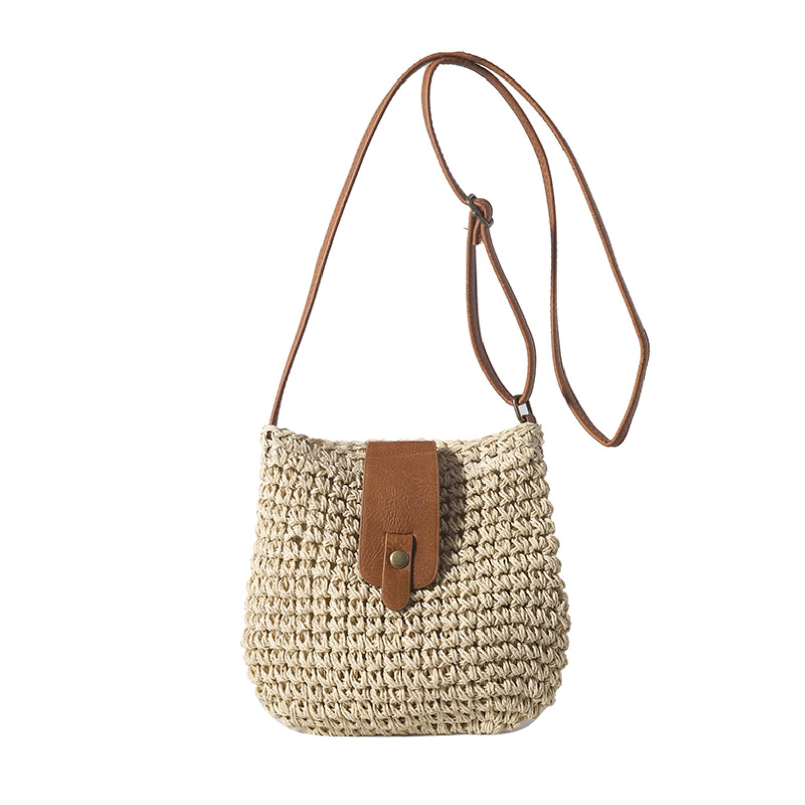 Borsa di Paglia Donna Borse Estiva, da Spiaggia Donna, A Traccia, Piccoli Portafogli Schiena E Borse-Beige