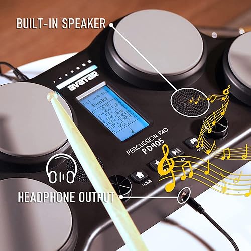 Miniatura 3 de HXW PD405 - Juego de batería electrónica de mesa de percusión, con características de entrenador y juego, 163 sonidos, pantalla LCD, pedales,