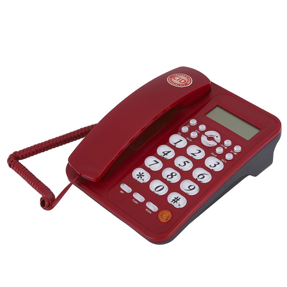 Ejoyous Telefono Cablato Rosso Telefono da Scrivania in ABS con ID Chiamante Display LCD Controllo Volume Montaggio a Parete Fissa Fissa per Uso Desktop in Ufficio Domestico