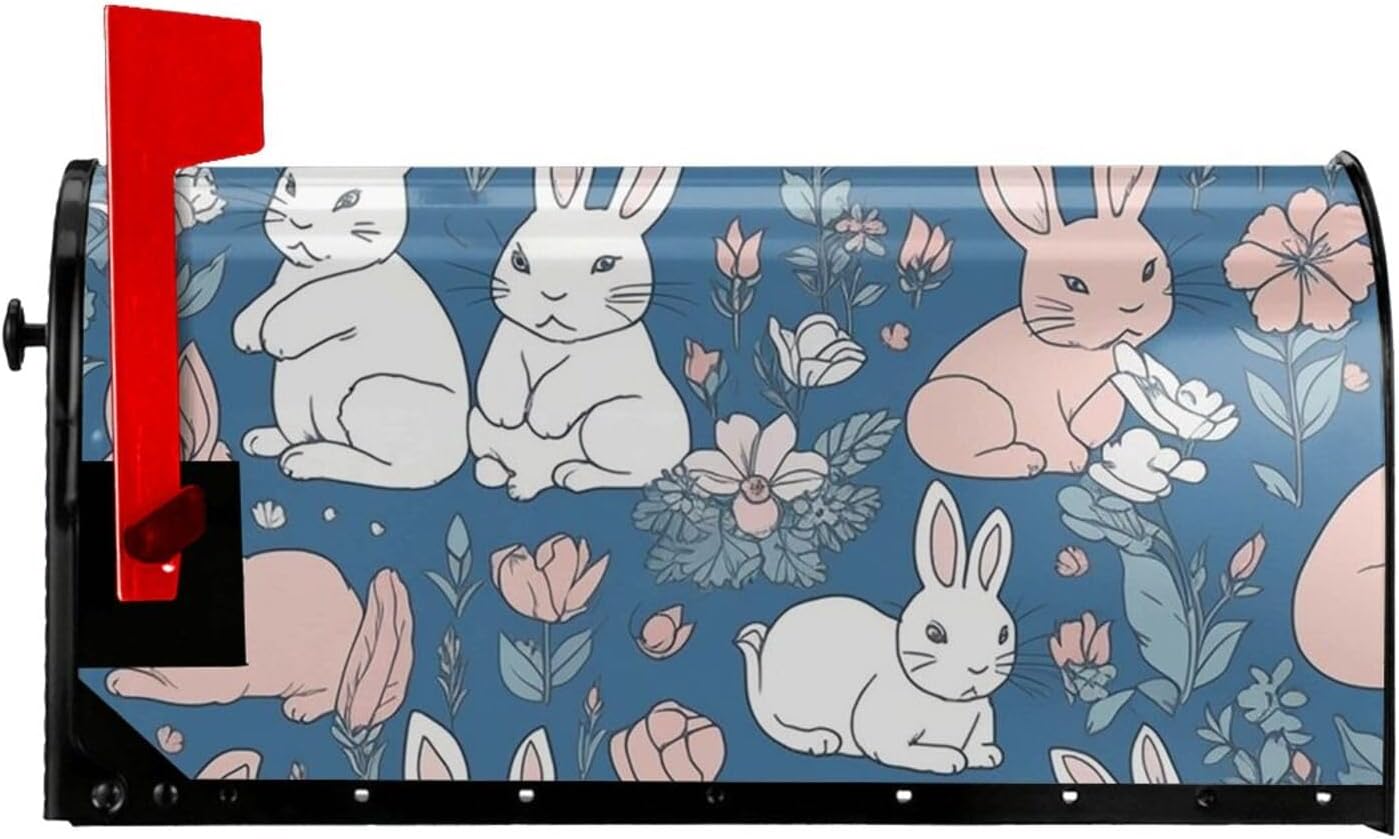 Mailbox Cover Mailbox Wraps Post Letter Box Cover Flowers and Rabbit Mailbox Post Cover for Garden Yard Decor 25.5x21 in