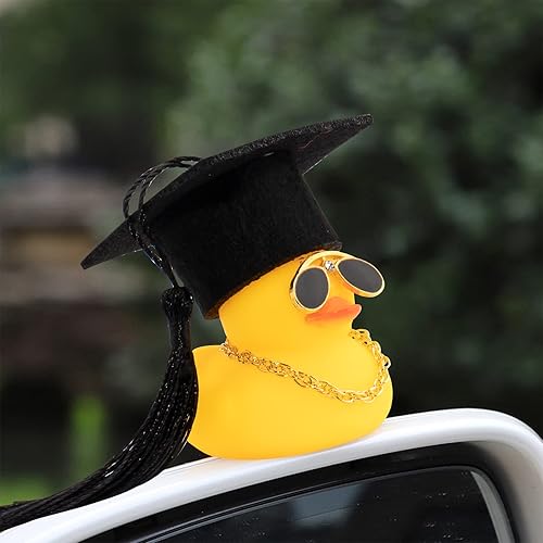 Miniatura 6 de wonuu Anillo de natación de patos de goma con mini lentes de diamante, collar para decoración de tablero de automóviles, accesorios de automóvil,