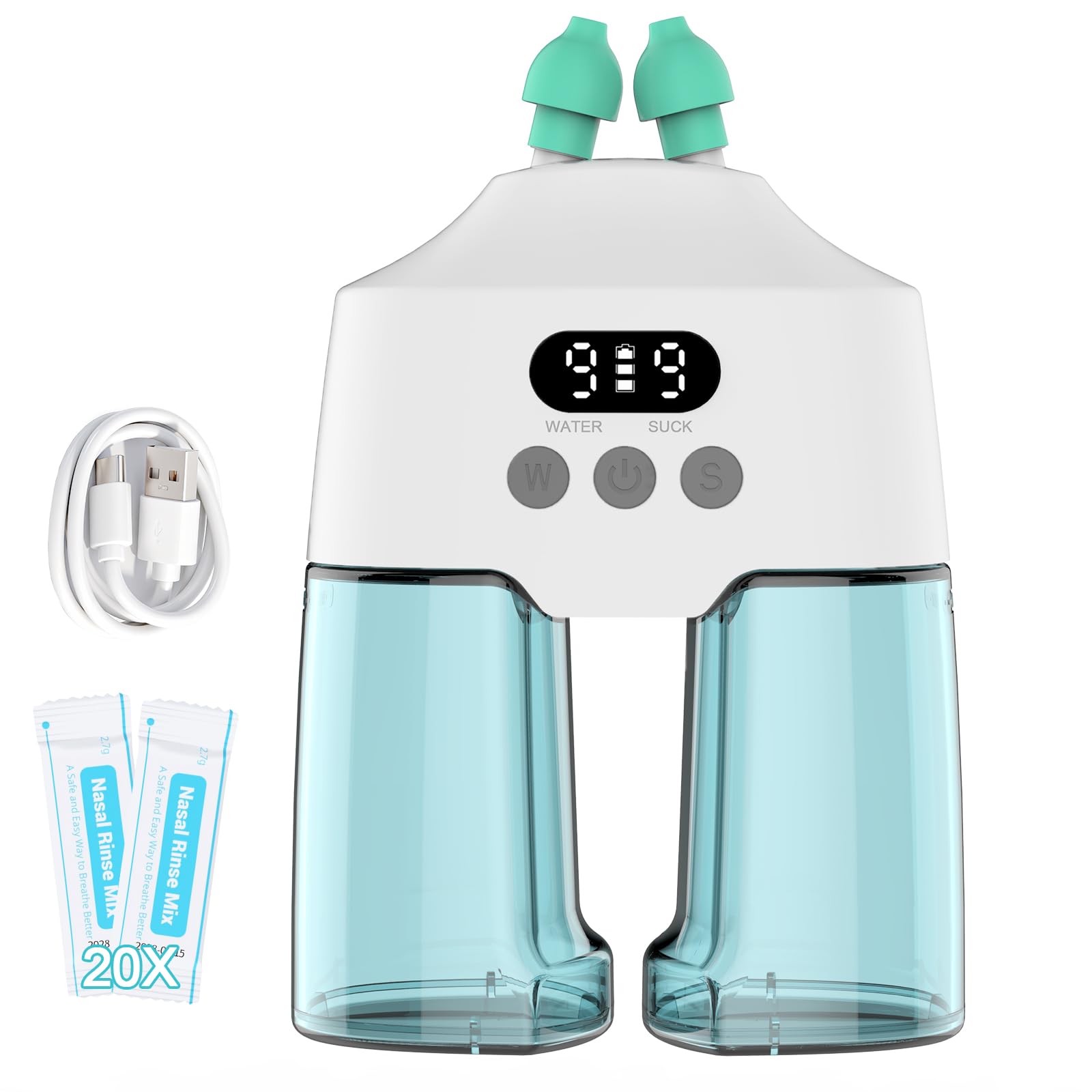 Nasal Irrigation System Electric Nasal Irrigator Smart Display Nasal Sinus Rinse Machine | Dual Water Tanks 9 Suction & Water Flow Modes, Sinus Relief Runny Nose, Nasal Congestion, Itching Nose
