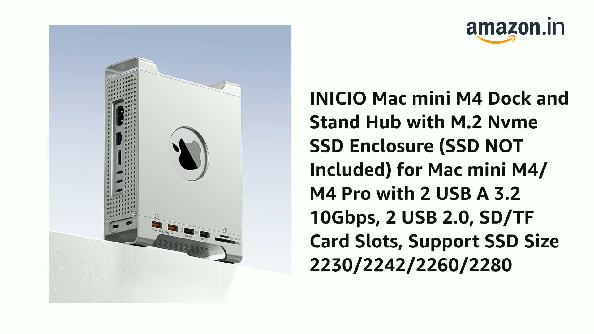INICIO Mac mini M4 Dock Stand Hub with M.2 Nvme SSD Enclosure, 4K