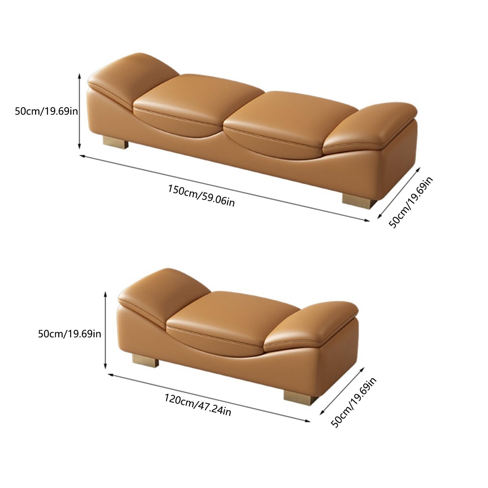 Foot Stool For Bed End of Bed Bench, Indoor Entryway Bench with Metal Legs, Cushioned Ottoman Bench for Living Room, Bedroom, Dining Room, Hallway Bed Step Stools For High Beds(Brown,150*50*50cm)