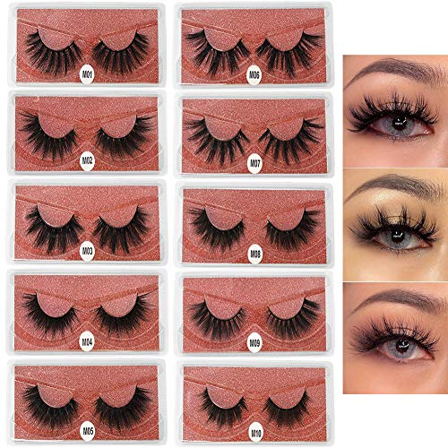 3D Fake Eyelashes 10 Pairs Lashes,False Lashes Reusable Soft Fake Eyelashes Fluffy Natural Look Eyelashes