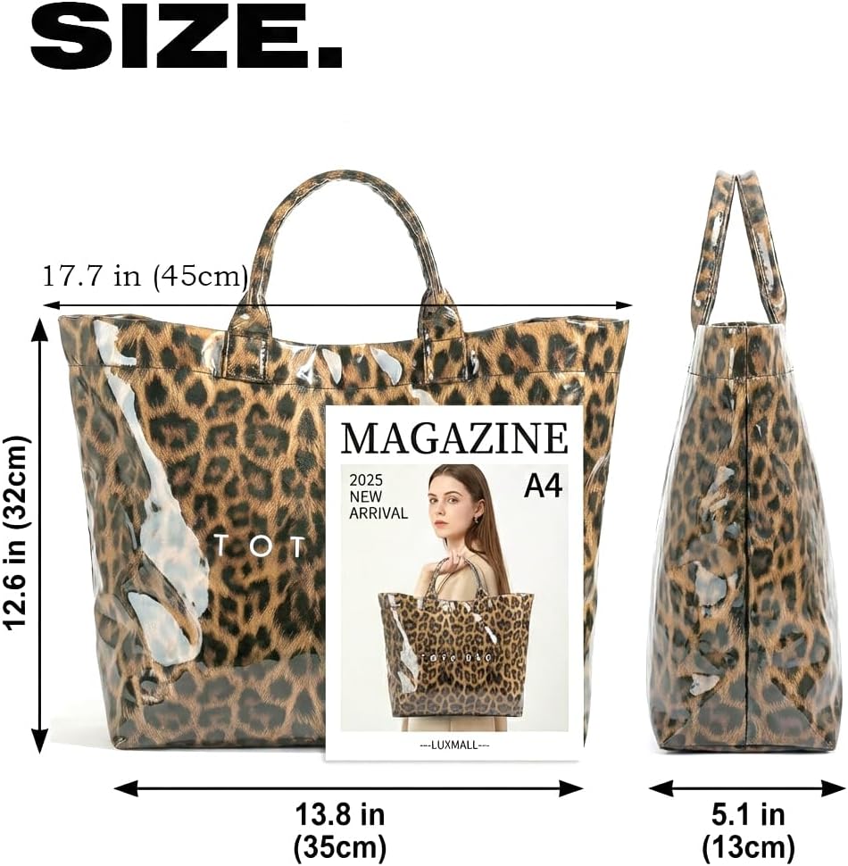 PVC Tote Bag for Women Large Tote Purse Kraft Paper Letter Print Hobo Handbags for Work Beach Shopping Travel - Image 5