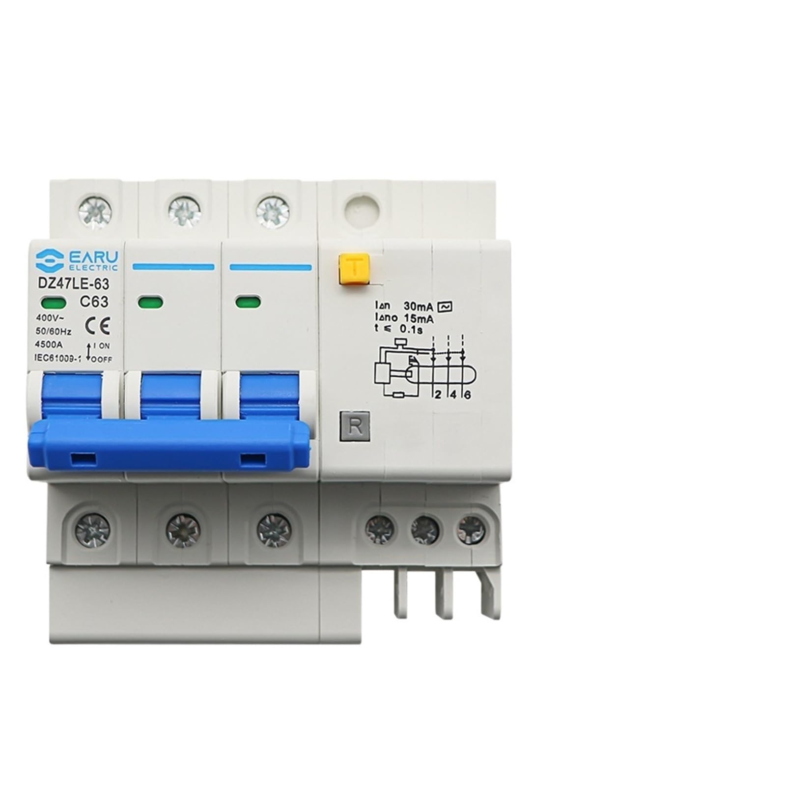 Disjoncteur miniature 3P interrupteur d'air protection fuite triphasée DZ47LE-63