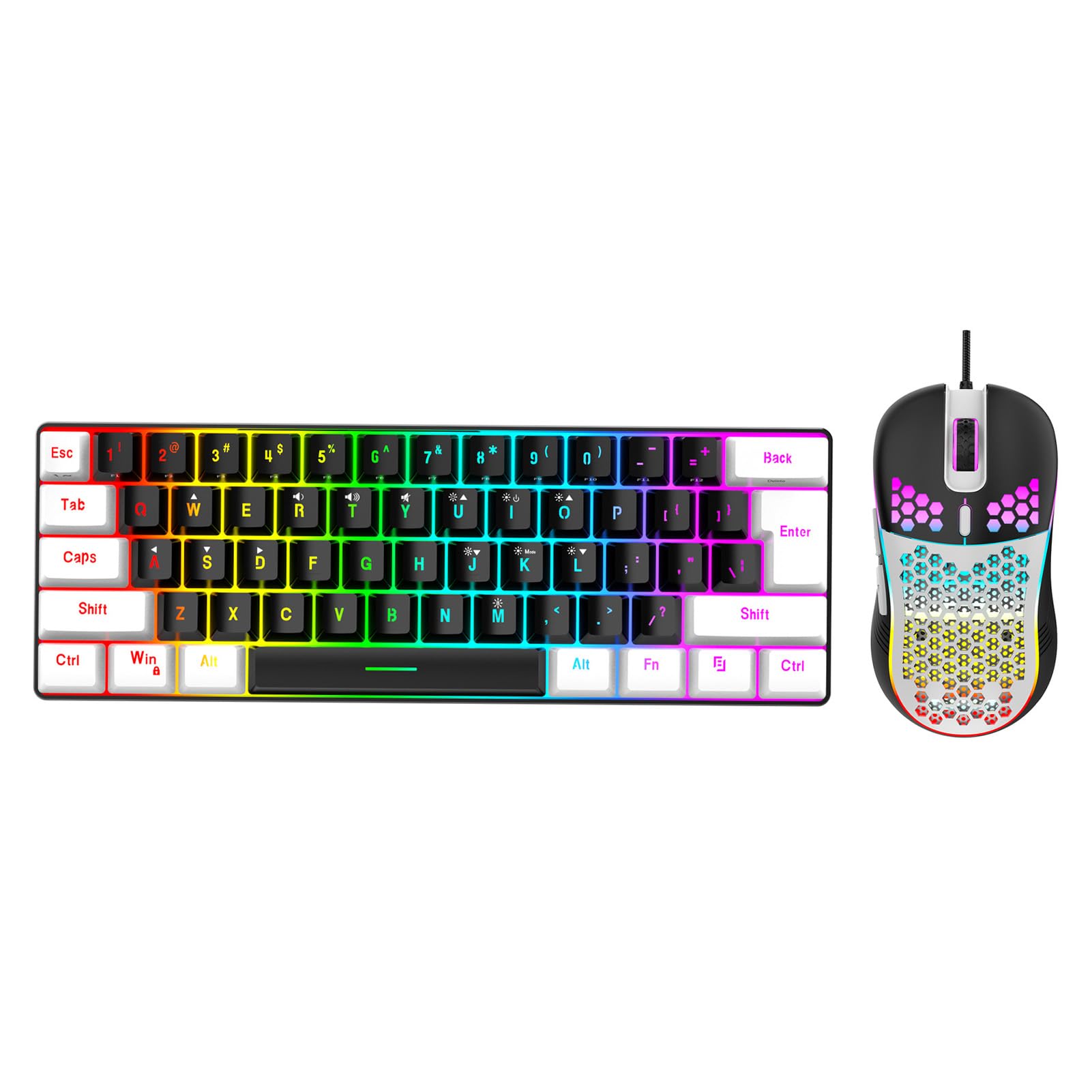 Combinazione Tastiera e Mouse da Gioco Al 60%, Set Tastiera e Mouse Retroilluminati RGB, Mini Tastiera Meccanica a 61 Tasti, Mouse Ottici Ergonomici, Set da Gioco Cablato per PC