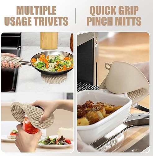 Miniatura 3 de Rorecay Juego de manoplas de horno extralargas y soportes para ollas manoplas de horno de silicona resistentes al calor con mini guantes de horno,