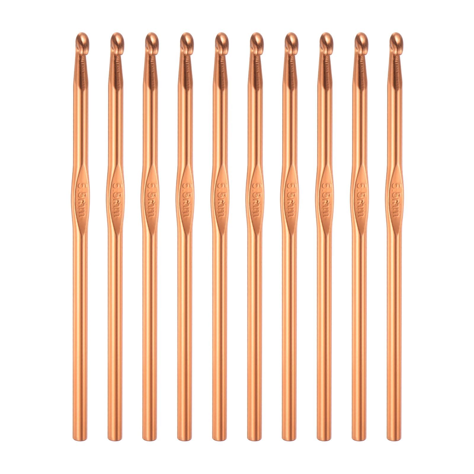 TOP-VIGOR 10Pcs 5.5mm Crochet Hook, Aluminum Crochet Hooks Knitting Needles for DIY Craft Yarn, Orange Crochet Needles for Knitting Scarf