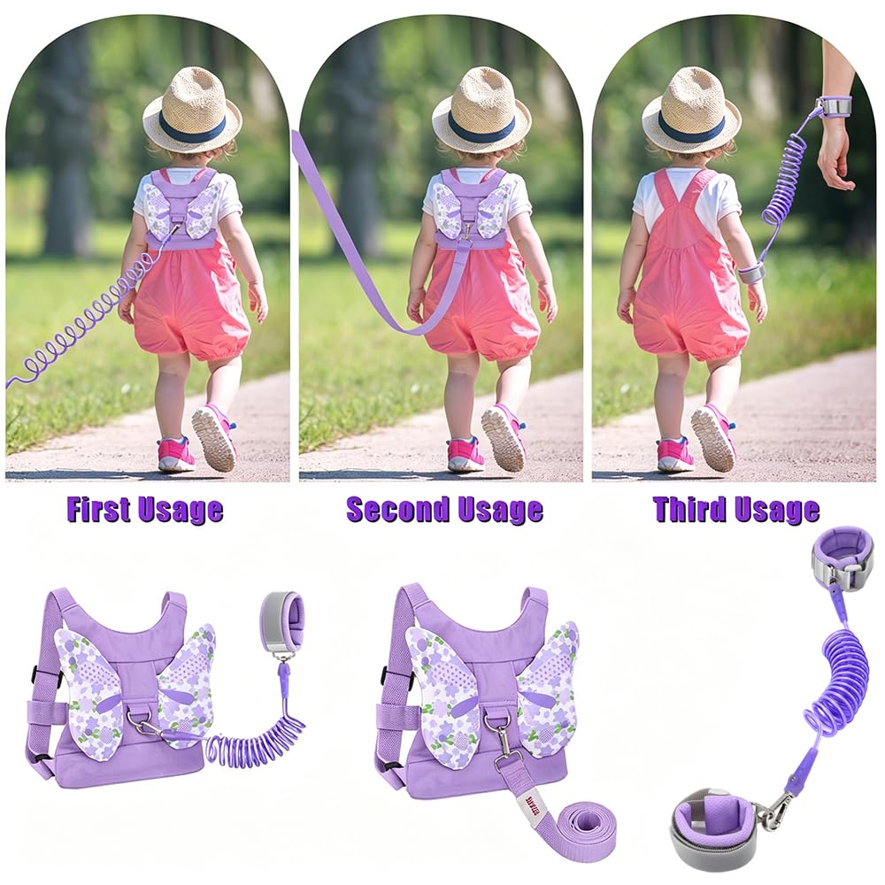 Correa para niños pequeños + eslabón de muñeca antipérdida para niños, arnés de seguridad para niños, pulsera para caminar, cinturón para niña, regalo de Navidad rosa (morado)