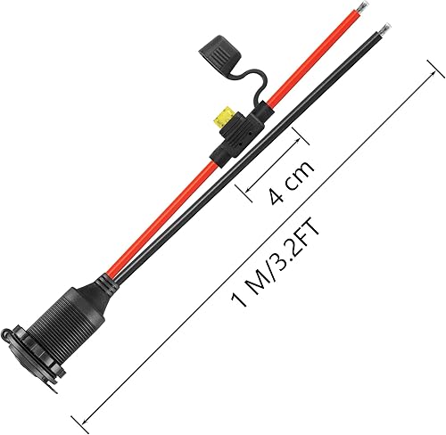 Miniatura 7 de CERRXIAN Cable de extensión de enchufe de encendedor de cigarrillos de rosca fija de 12 V24 V, 20 A 13 AWG impermeable, cable de repuesto para