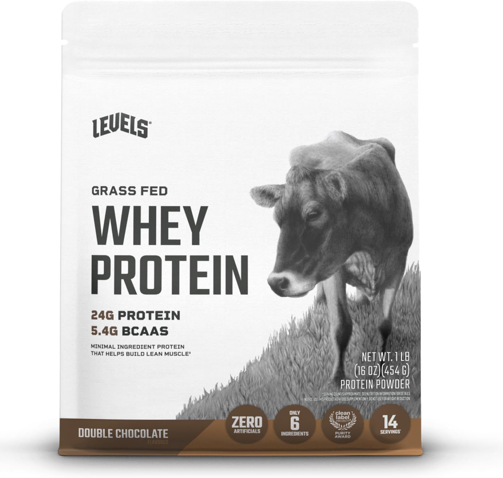 Grass Fed 100% Whey Protein, No Hormones, Double Chocolate, 1LB