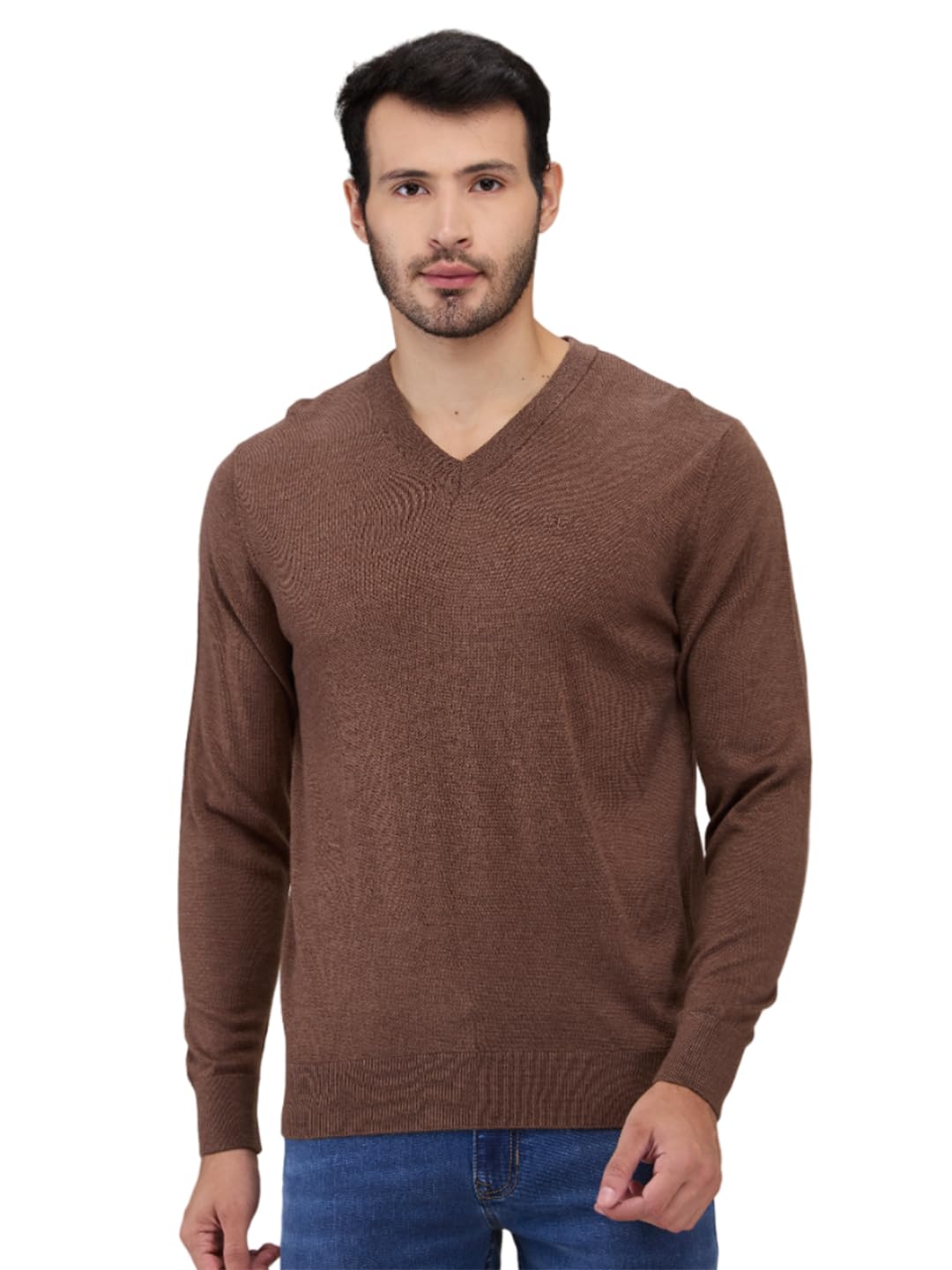 Men Regular Fit Plain Pattern Acrylic Merino Wool Blend Full Sleeve V Neck Casual Winter Wear (Size: M)-CMWA03262-H6 Dark Khaki-image-29