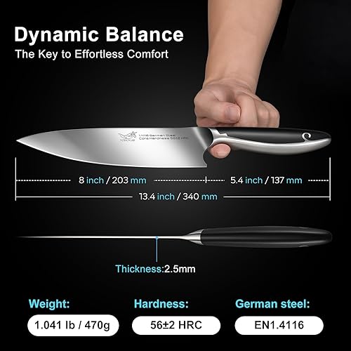 Miniatura 3 de Cuchillo de chef de 8 pulgadas, cuchillo de cocina alemán EN1.4116 de acero de alto carbono, apto para lavavajillas y antioxidante con mango de