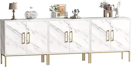 Miniatura 8 de LYNSOM Juego de 3 armarios de almacenamiento decorativos con puertas y estante ajustable, gabinete de oficina independiente, moderno aparador buffet