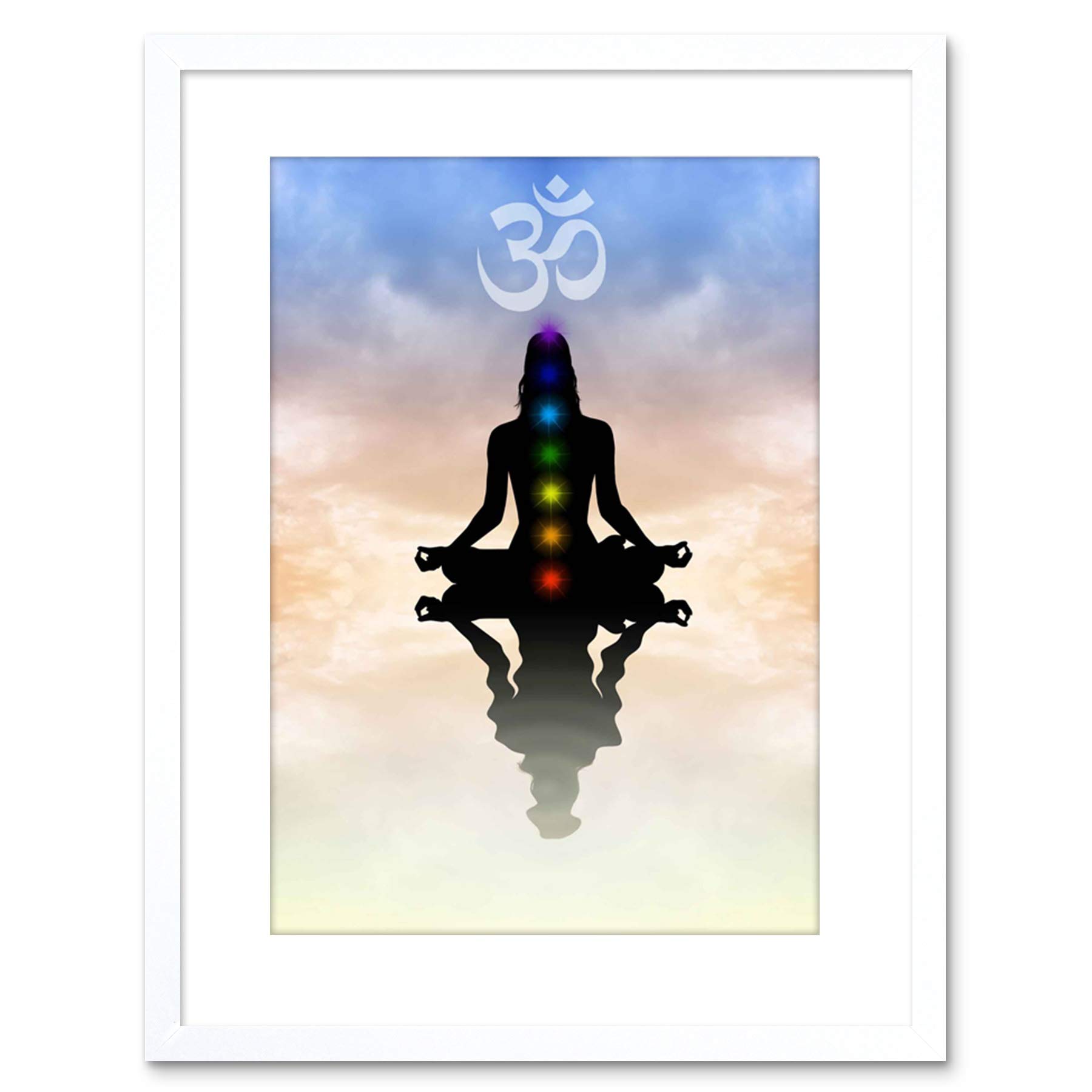 Wee Blue Coo Painting Illustration Buddhist Lotus Chakras Peace Symbol Framed Wall Art Print