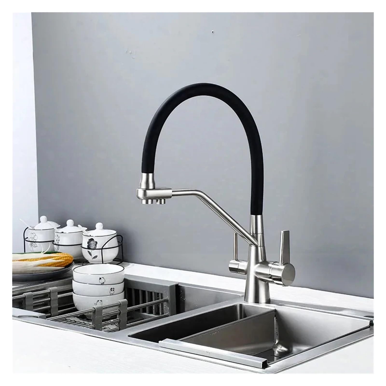 DFGHNBVC Kitchen Faucet With Purifier Double Spray Faucet Compatible With Drinking Filtered Water,Sink Mount Kitchen Faucet Water Filter Faucet Brass Mixer Tap Faucet, Cf001,C