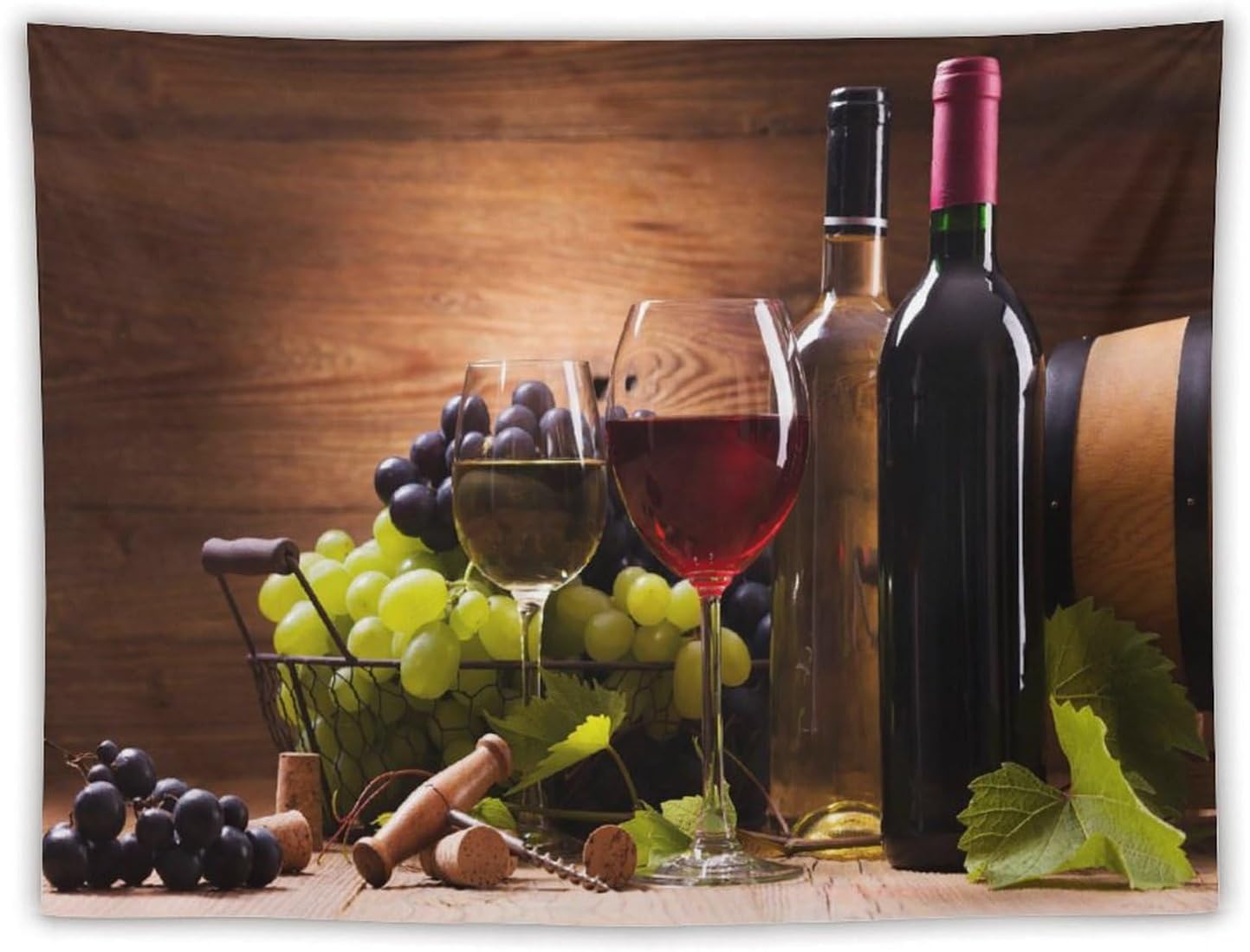 Wine Tapestry, Glasses of Red and White Wine Served Print Pattern Tapestries Home Decor for Living Room Bedroom Dorm 80inx60in (203×152cm)