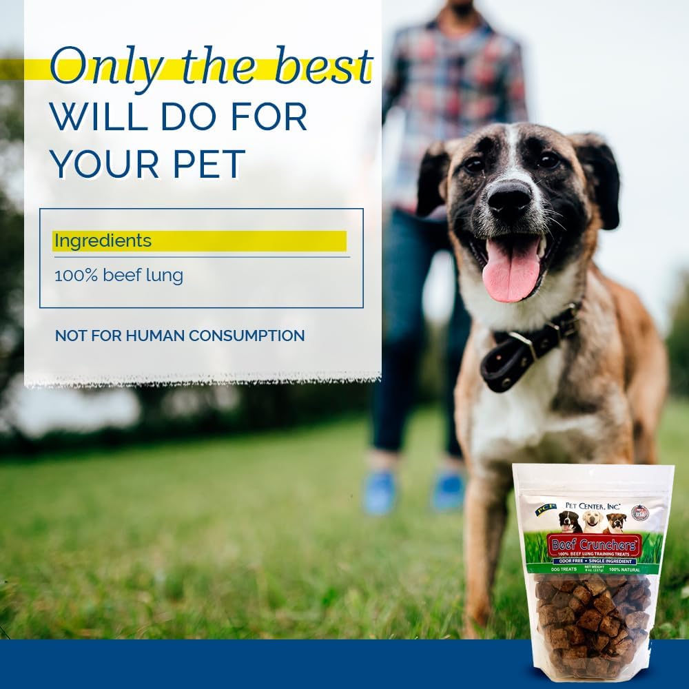 PCI Pet Center, Inc Beef Crunchers - 100% Beef Lung Training Treats for Dogs - Premium Quality, 100% Natural, Single Ingredient Dog Training Treats - Sourced & Made in USA - Great Flavor - 8 oz Bag