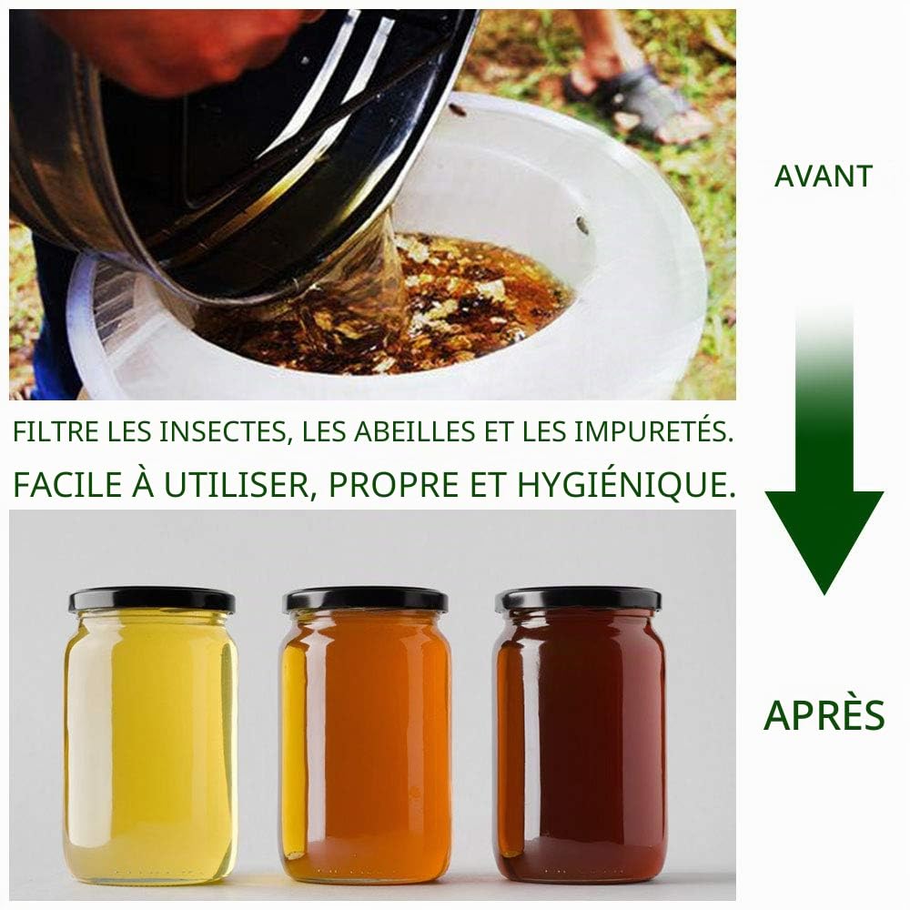 4pcs Filtre À Miel, Passoire de Miel en Nylon Outils de Extraction de Miel avec Cercle en Métal pour le Traitement et Extraction du Miel (Blanc)