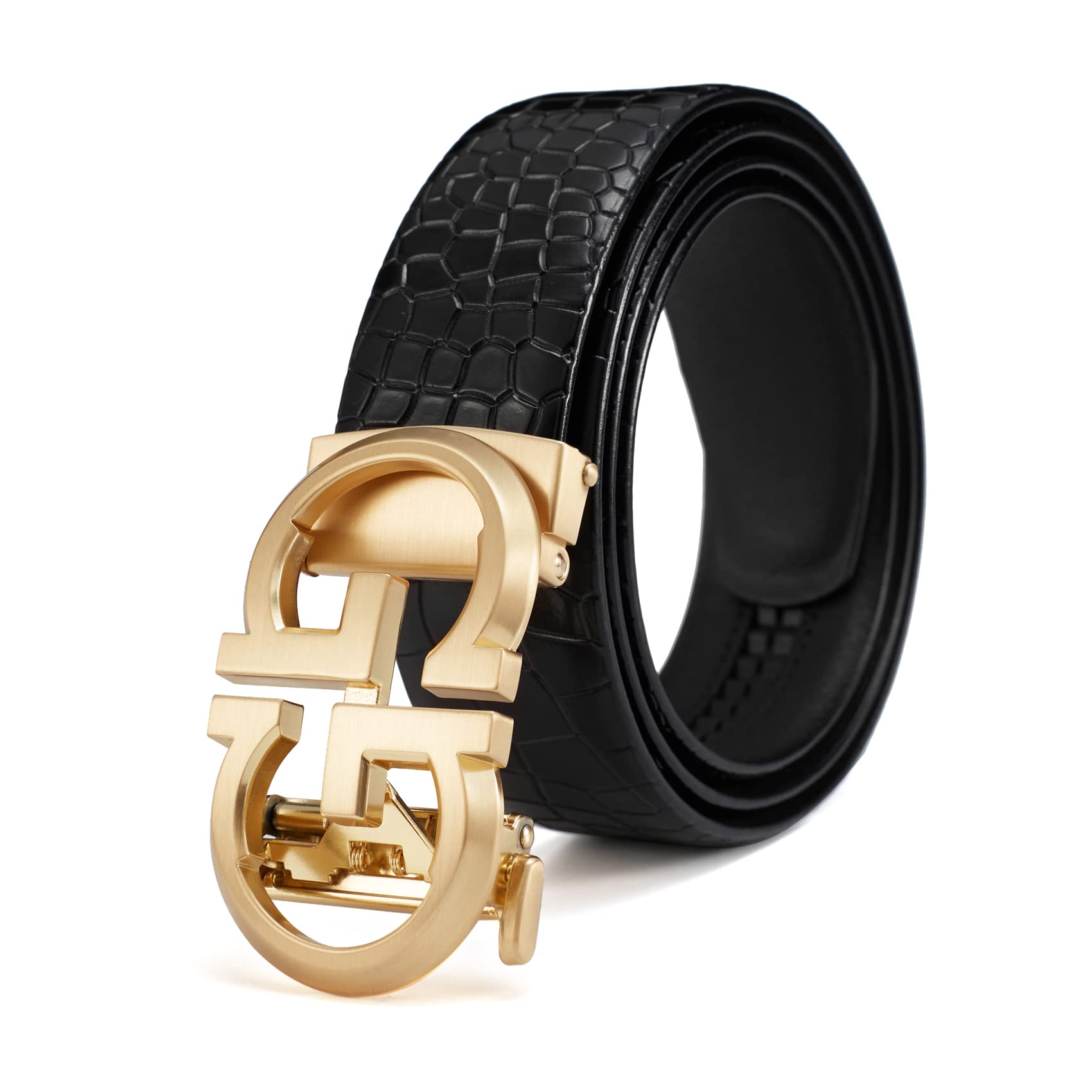 ARIMIA Fashion Diamond Mens Real Leather Ratchet Belt Black Adjustable Length Full Grain Soft Genuine Cowhide Strap Wide