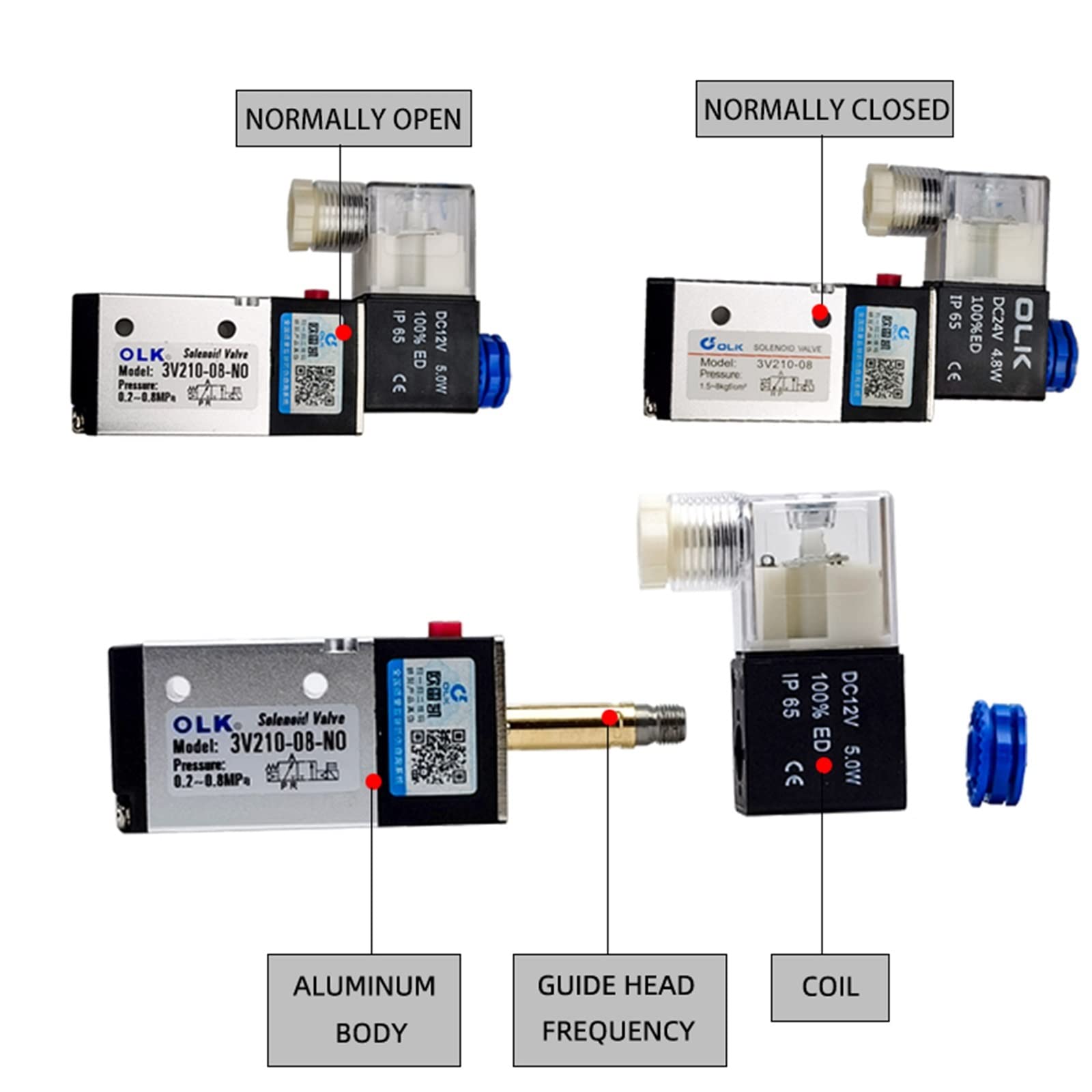 3V210-08 3-drożny elektryczny pneumatyczny zawór elektromagnetyczny 2 pozycje kontroli powietrza gazu zawór magnetyczny 12V 24V 220V cewka woltowa złączki do węży (3V210 08 NO DC24V, z mocowaniem 10