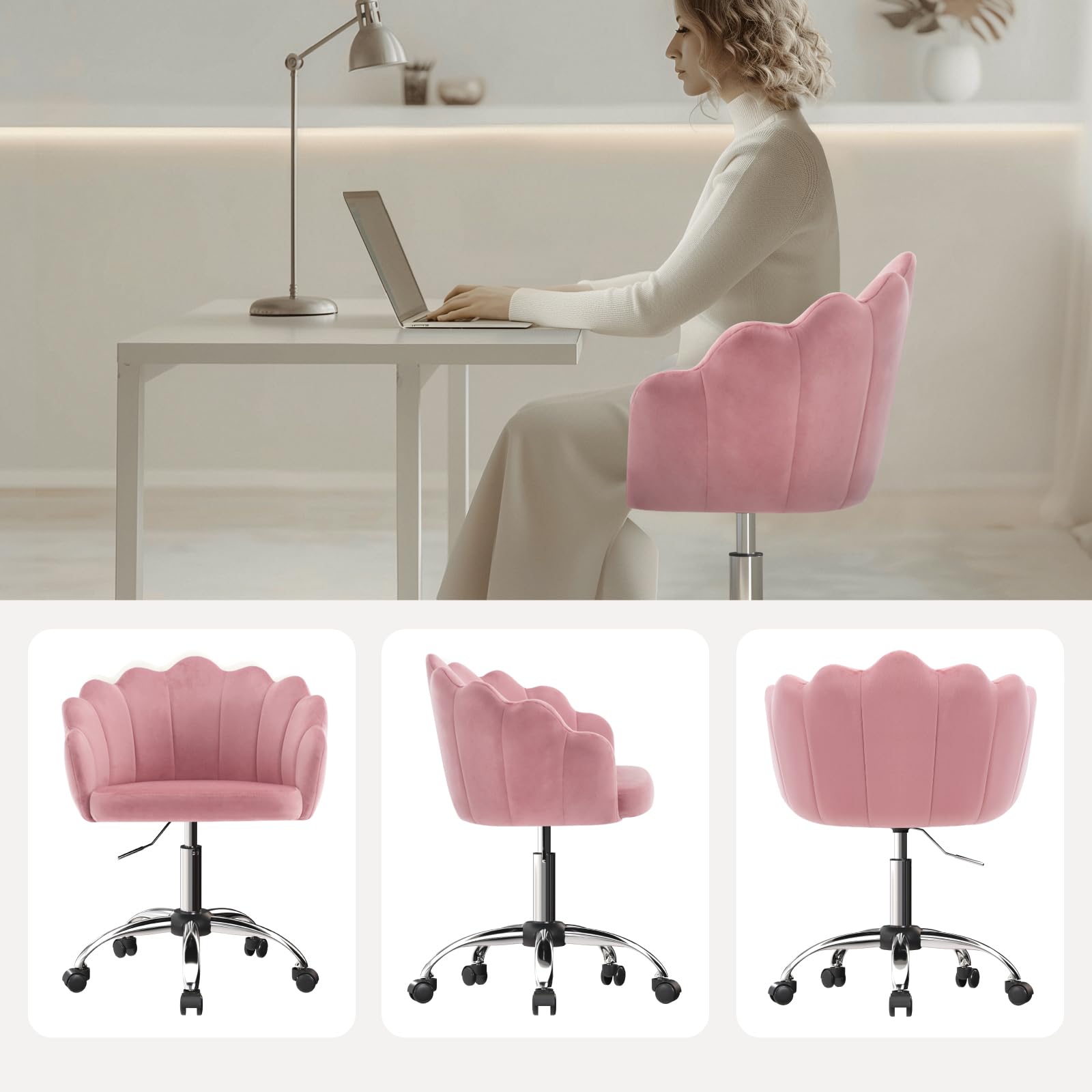 HOMCOM bureaustoel, Boho-ontwerp, houten armleuningen, draaibaar