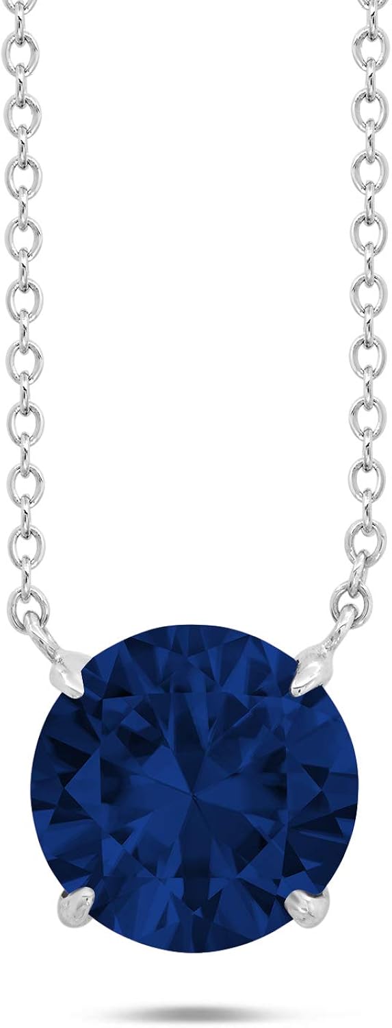 Nicole Miller Fine Jewelry - Sterling Silver with 8mm Round Cut Created Blue Sapphire Necklace, 18" : Clothing, Shoes & Jewelry
