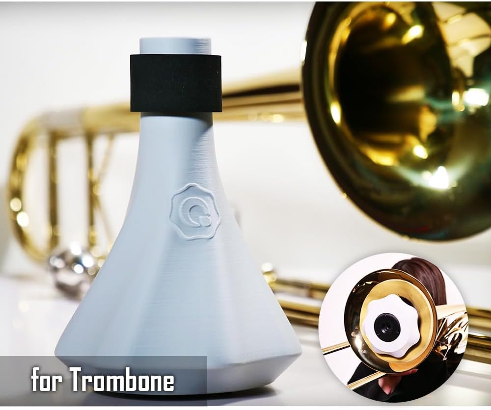 Trombone Practice Mute – Ultra-Quiet, Lightweight 3-in-1 Capsule (Silencer, Blowing, Tone) – Tenor Trombone – QooMute (Olive - Green)