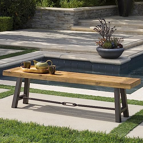 Christopher Knight Home Catriona Outdoor Acacia Wood Bench with Metal Accents, Teak Finish / Rustic Metal 14. 50 x 63 x 17. 75 inches by Christopher Knight Home - Image 2