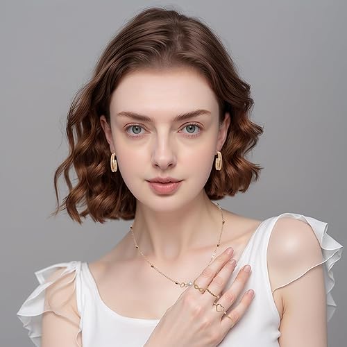 Miniatura 5 de Heliltd Juego de 46 joyas para mujer, pulseras ajustables, apilables, anillos para nudillos, collar en capas, aretes de aro de una sola capa,