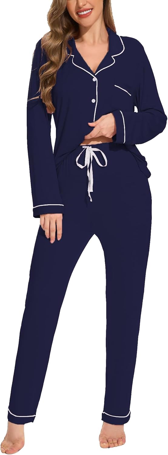 Button Up Pajama Set for Women Long Sleeve