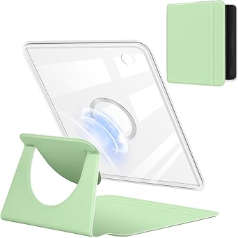360 Degree Rotating Case for 7" Kobo Libra 2 2021 Released, Detachable Magnetic Design Protective Adjustable Stand Cover Clear Back with Auto Sleep/Wake Light Green