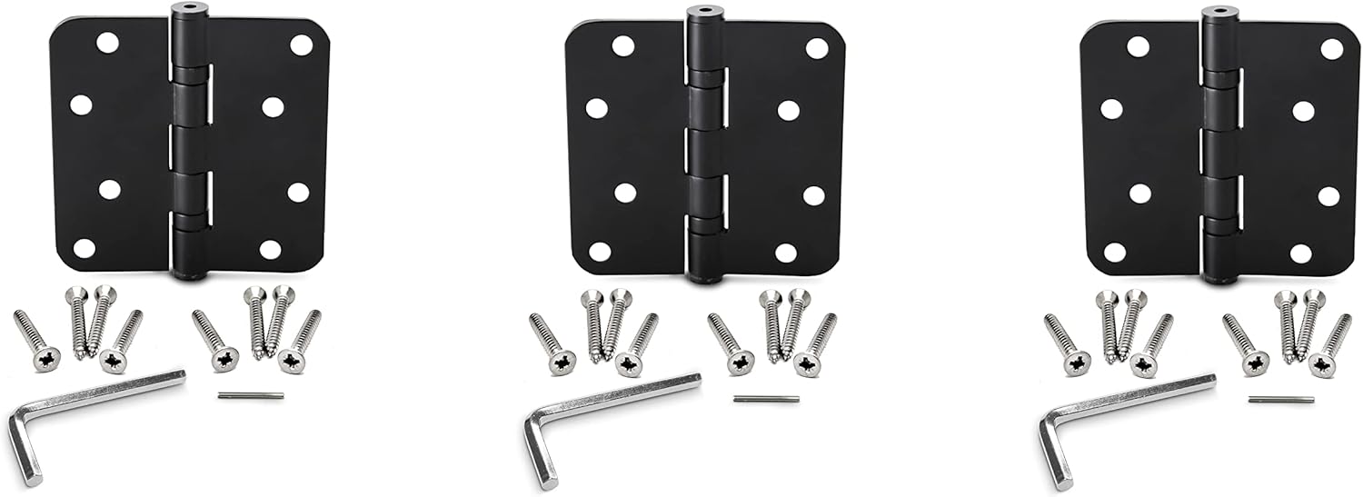 Matte Black Door Hinges 3.5 x 3.5 inch Rounded Entrance and Interior Door Hardware | Heavy Duty Black Matte Stainless Steel Door Hinges - Pack of 2