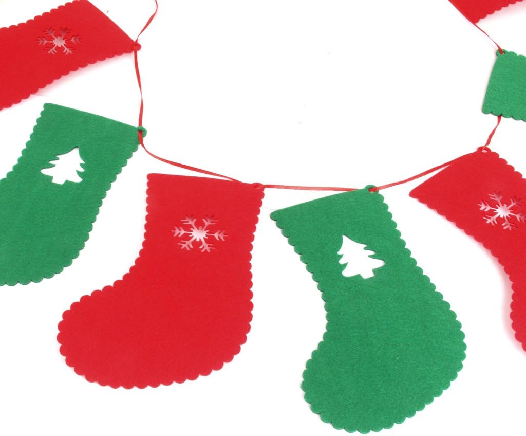 Christmas Banner Xmas Stockings Party Decor with Sign Cards and Bunting Garland
