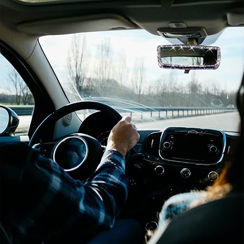 Miniatura 6 de AUCELI Espejo retrovisor para automóvil, espejo retrovisor interior con diamantes de imitación brillantes con vidrio HD, espejo retrovisor con clip