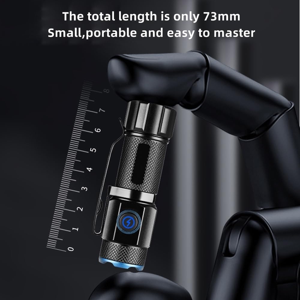 Flashlight next to a ruler showing its 73mm length